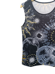 Sun & Moon Print Crew Neck Tank Top for Women