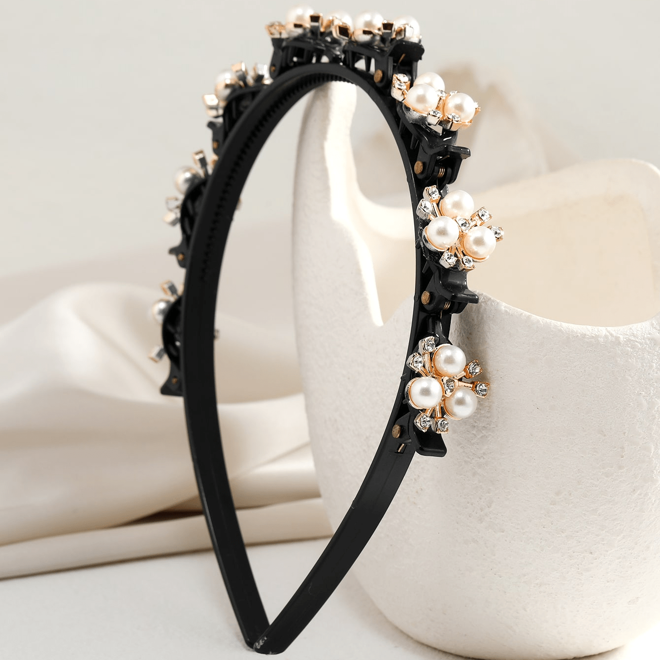 Faux Pearl Hair Band Weave Bangs Clips Bridal Crown Ti