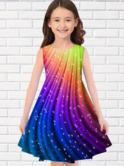 Girls Princess Rainbow Dress Sleeveless Casual Summer Clothing