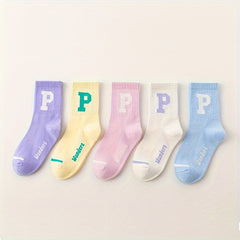 5 Pairs Kids Hiking Sports Socks, Sweat Absorbing Casual Socks