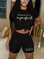 Short Sleeve Crew Neck T Shirt & Shorts 2pcs Set for Women