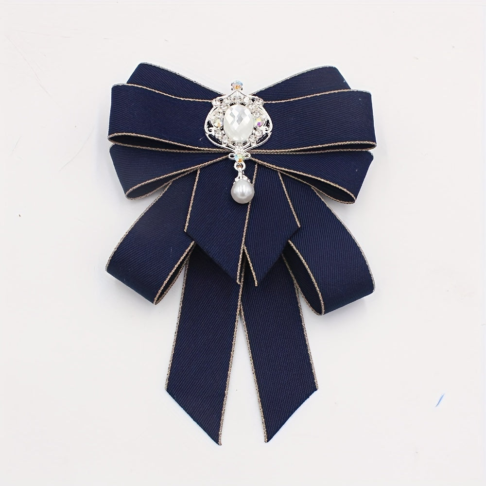 Crystal Decor Ribbon Bow Tie Faux Pearl Pendant Pre tied Bowknot