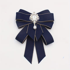 Crystal Decor Ribbon Bow Tie Faux Pearl Pendant Pre tied Bowknot