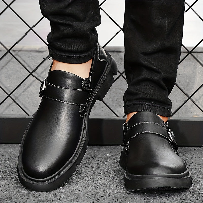 Men's Slip on Shoes With Buckle Casual PU Leather Walking Shoes