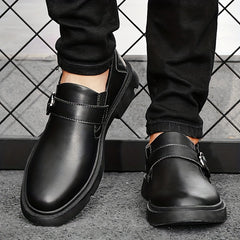Men's Slip on Shoes With Buckle Casual PU Leather Walking Shoes