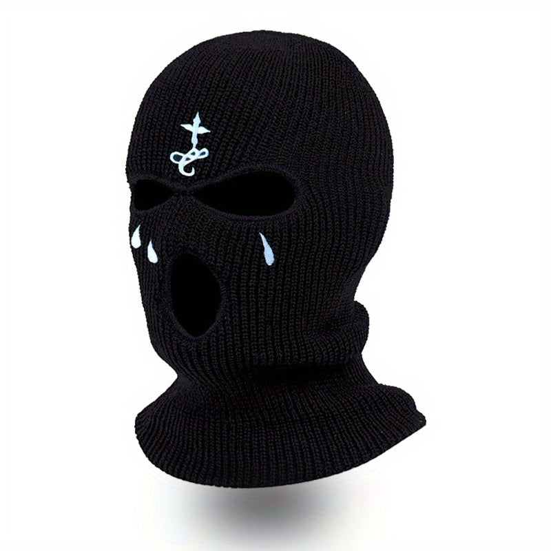 3-Hole Embroidery Mask Hat Outdoor Sunscreen Warm Beanie