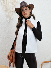 Sleeveless Zip Up Teddy Vest Stand Collar Casual Solid Women's Vest