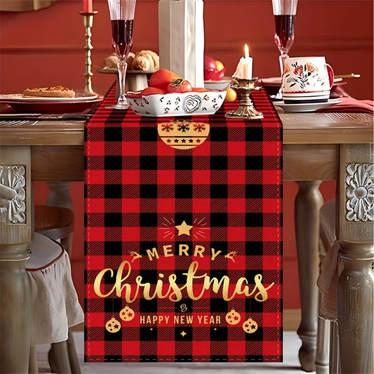 Red Plaid Santa Claus Table Runner - Christmas Decor