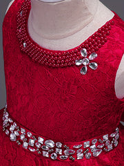Girls Sleeveless Princess Dress Lace Beaded Rhinestone Flower