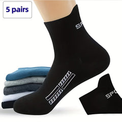 5 Pairs Men's Outdoor Crew Socks, All Seasons Comfortable Sports Stockings