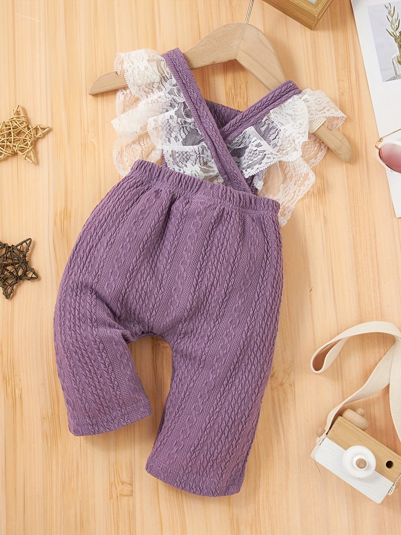 Baby Girl's Lace Trim Snap Bib Pants Jumpsuit