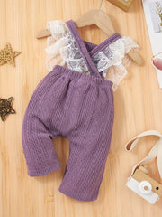 Baby Girl's Lace Trim Snap Bib Pants Jumpsuit