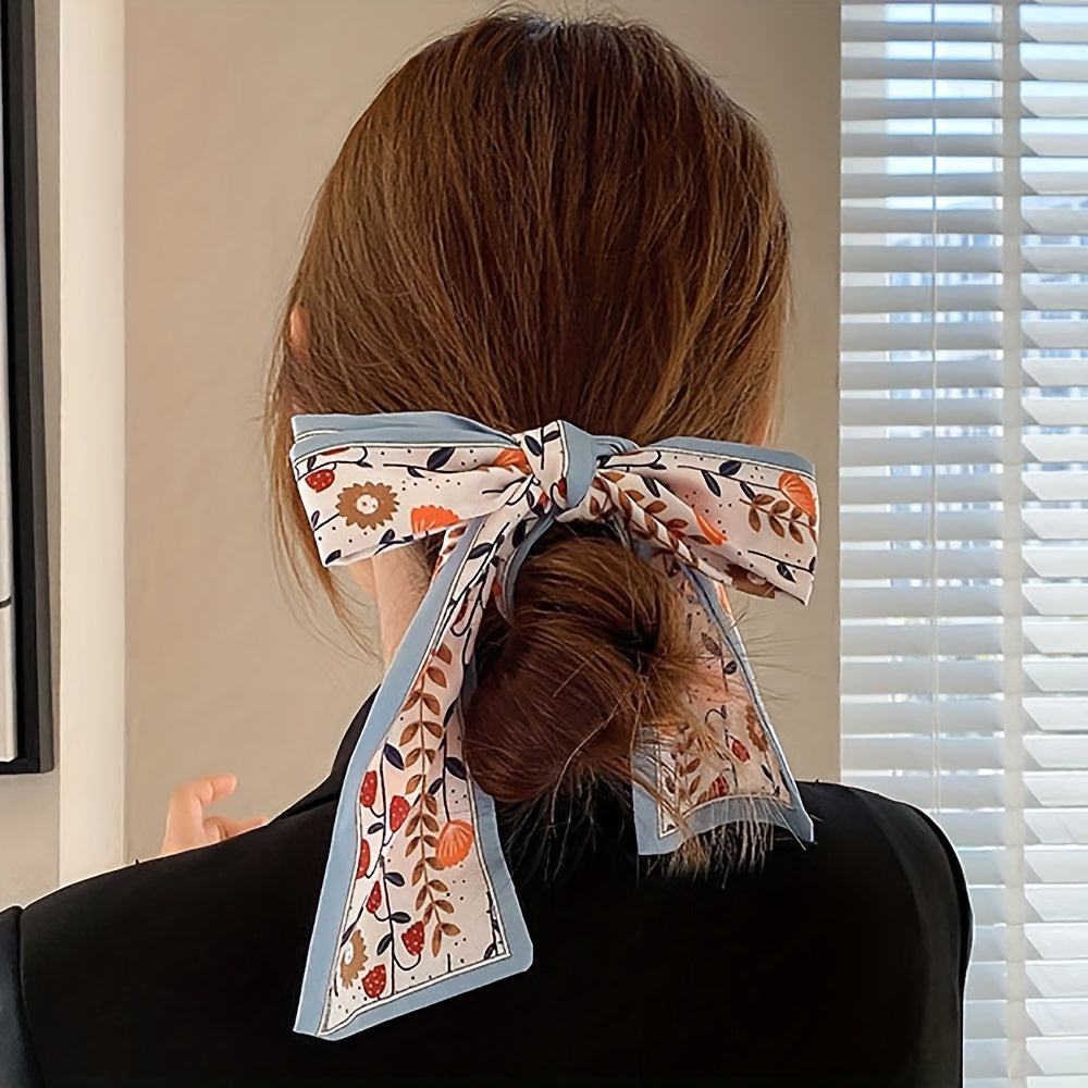 Vintage Floral Print Skinny Scarf Long Ribbon Neckerchief