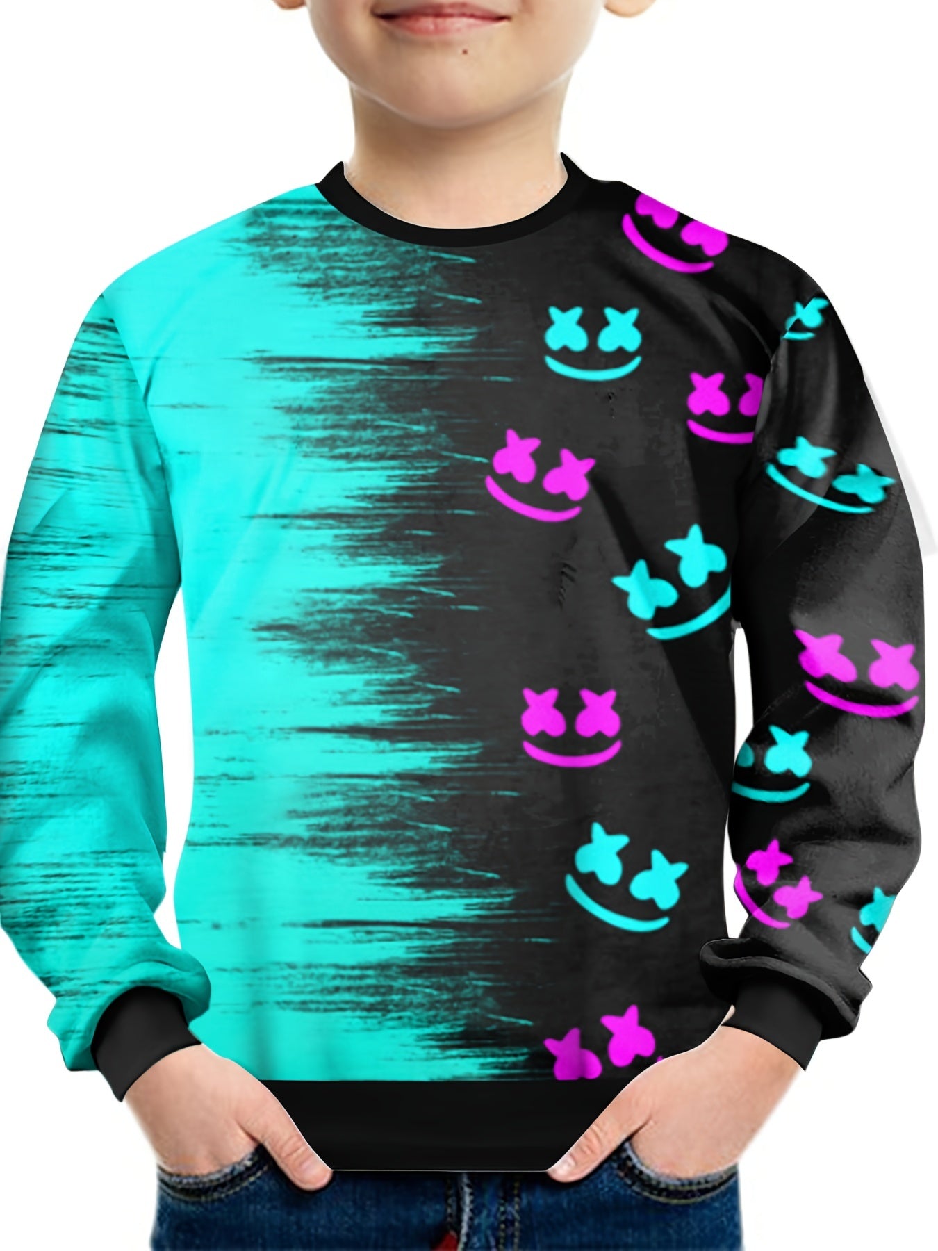 Teens 3D Happy Face Print Sweatshirt Kids Casual Pullover