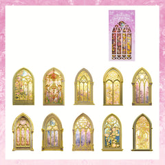 10pcs Retro Flower Window Bronzing Waterproof Sticker Pack