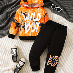 Boy's Tie Dye WILD BOY Print Hoodie & Sweatpants Set