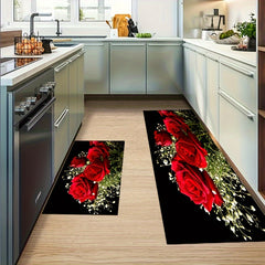 Rose Flower Pattern Carpet Washable Durable Rug for Year Decor