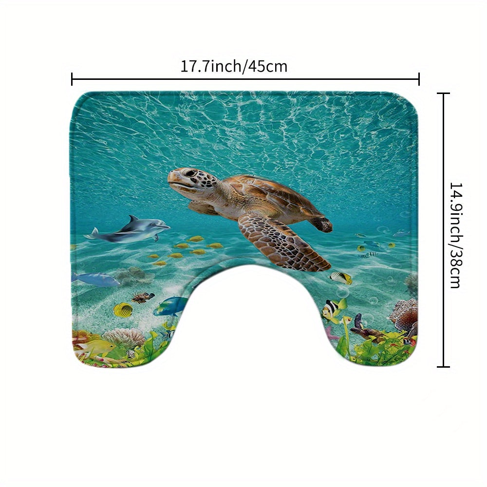 Sea Turtle Shower Curtain Set with Bathroom Rug and Toilet Lid Cover