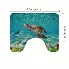 Sea Turtle Shower Curtain Set with Bathroom Rug and Toilet Lid Cover