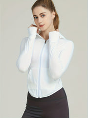 Comfy Yoga Jacket Full Zipper Long Sleeves Front Pockets Sports Coat