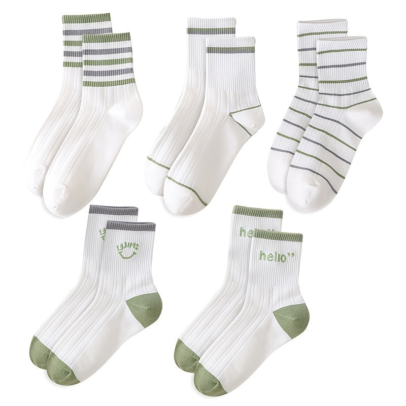 Women's Letter & Striped Mid Tube Socks 5-Pack