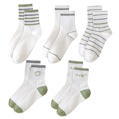 Women's Letter & Striped Mid Tube Socks 5-Pack