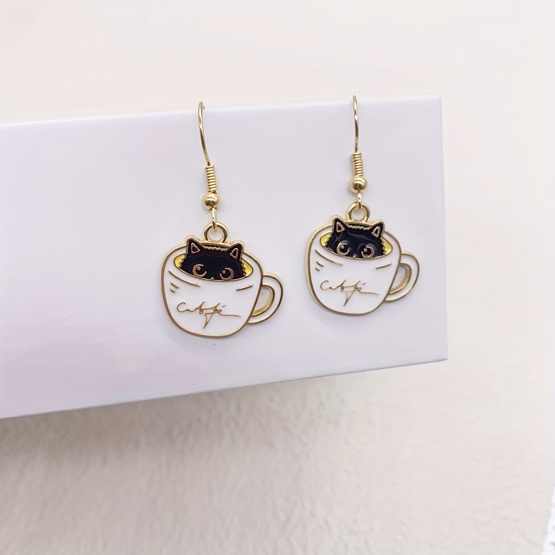 Cat Earrings For Women Creative Coffee Cup - Perfect Christmas Gift