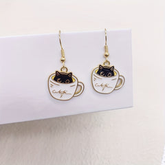Cat Earrings For Women Creative Coffee Cup - Perfect Christmas Gift
