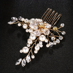 Flower Charm Hair Comb Rhinestone & Faux Pearl Bridal Wedding Headwear