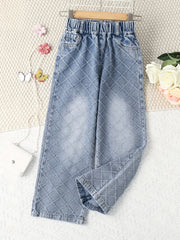 Girls Argyle Block Jean Denim Straight Leg Pants
