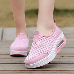 Women's Air Cushion Wedge Sneakers Breathable Mesh Slip-On Walking Shoes