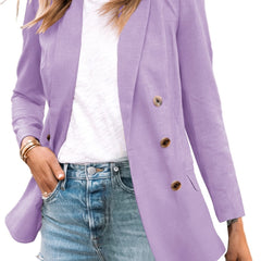 Double Breasted Lapel Blazer Solid Long Sleeve Office Work Outerwear
