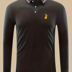 Yellow Bunny Print Men's Button-Up Polo Shirt