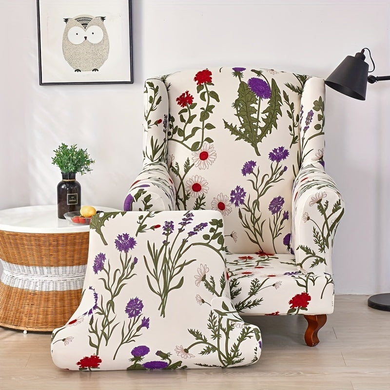 Flower Printed Wingback Chair Slipcover - Protect Furniture & Add Style