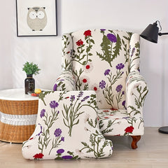 Flower Printed Wingback Chair Slipcover - Protect Furniture & Add Style