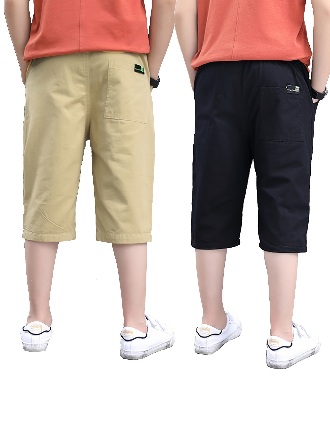 Boys Elastic Waist Cropped Cargo Pants with Pocket