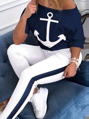 Anchor & Stripe Print Tee & Leggings Set