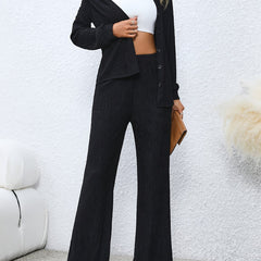 Solid Textured Two piece Set Button Front Shirt & Pants