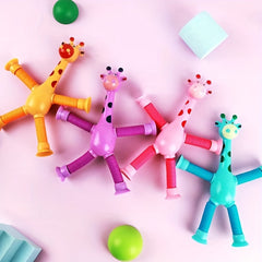 4pcs Giraffe Telescopic Suction Toys Deformed Giraffe Cartoon Telescopic Toys