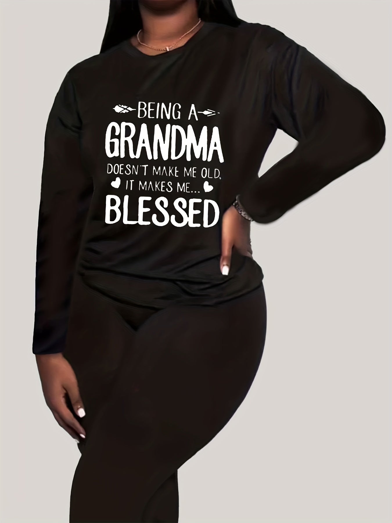 Slogan Print Top & Leggings 2 Piece Set