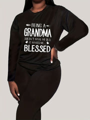 Slogan Print Top & Leggings 2 Piece Set