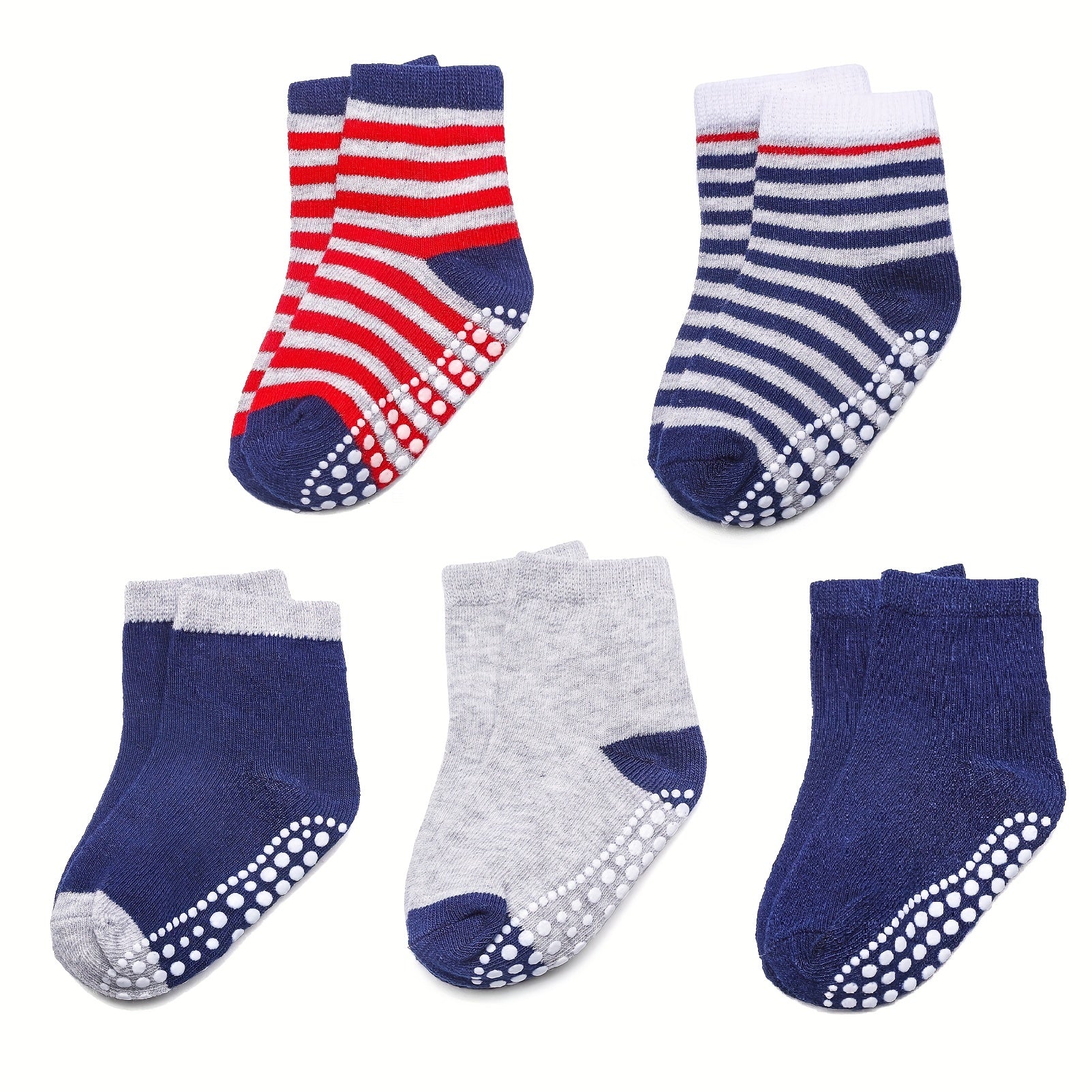 5 Pairs Boys Anti-Skid Cotton Crew Socks 1-7 Years