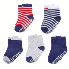 5 Pairs Boys Anti-Skid Cotton Crew Socks 1-7 Years