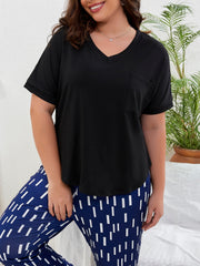 Casual Pajama Top V Neck Short Sleeve Sleepwear Tee