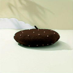 Women Faux Pearl Beret French Style Warm Hat Chinese Year Gift