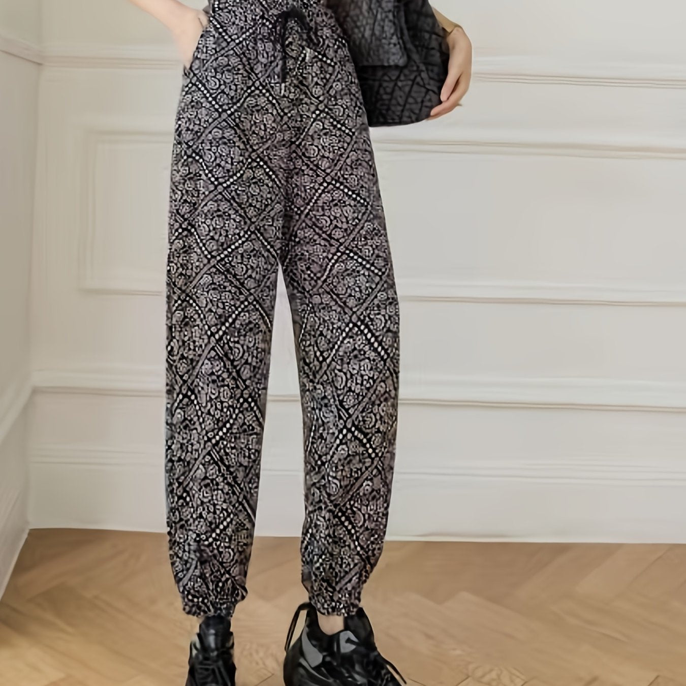 Floral Print High Waist Drawstring Pants Casual Women's Clothing
