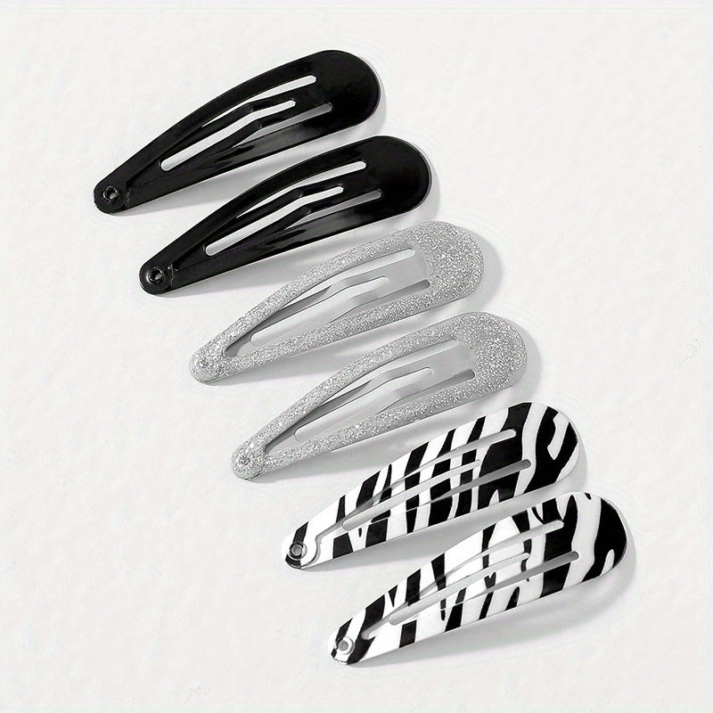 6pcs Y2K Snap Clip Glitter Zabra Hair Clip for Women Girls