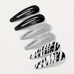 6pcs Y2K Snap Clip Glitter Zabra Hair Clip for Women Girls