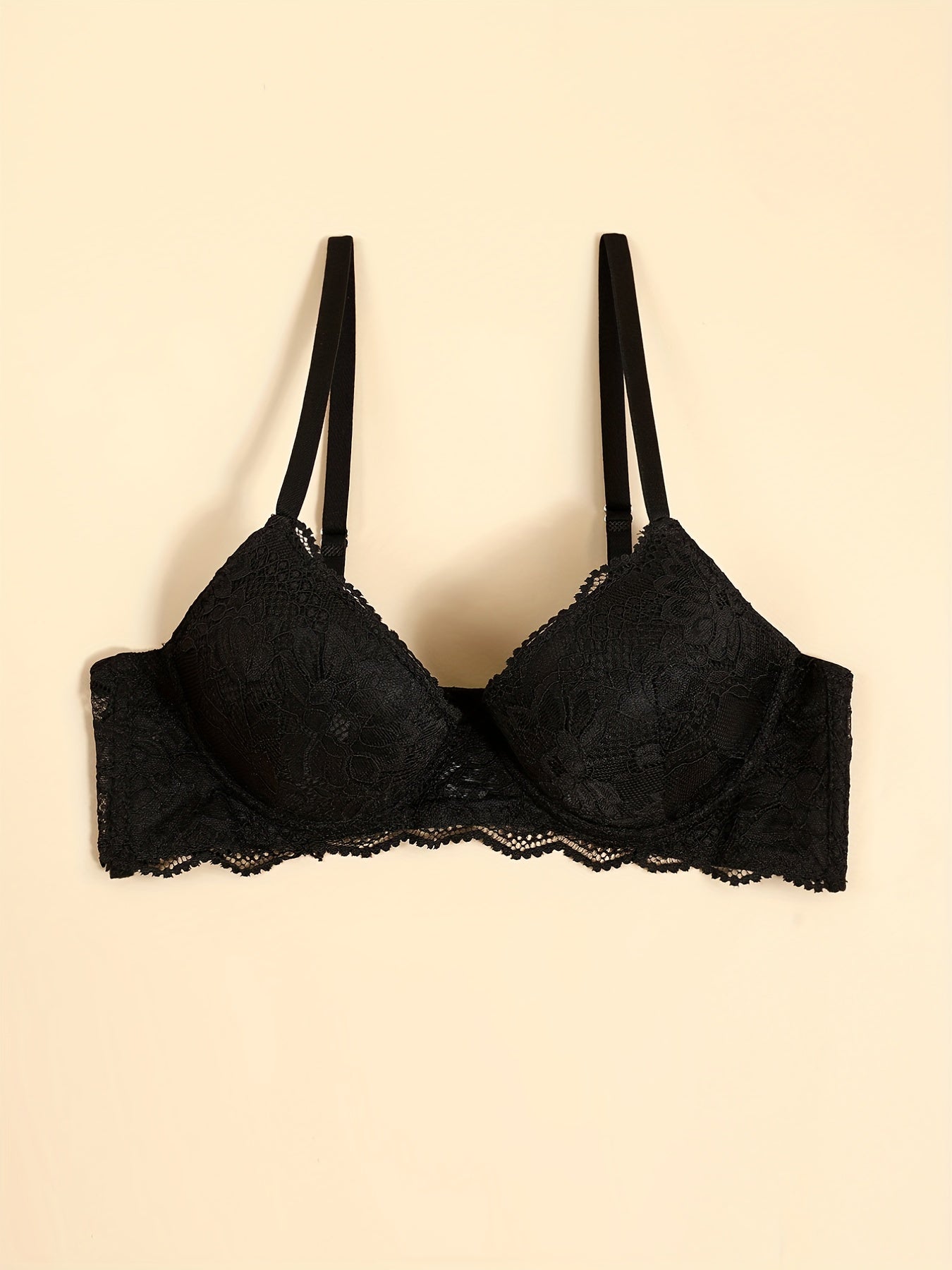 Floral Lace Push Up Bra with Scallop Trim