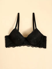 Floral Lace Push Up Bra with Scallop Trim